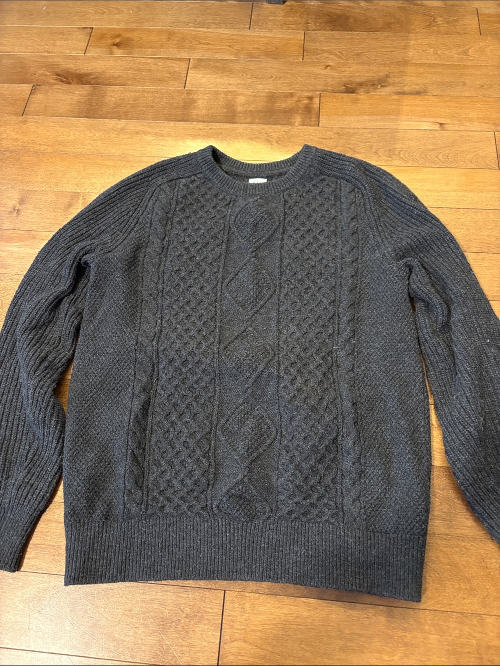 GAP Charcoal Cable-Knit Crewneck Wool Cotton Sweater